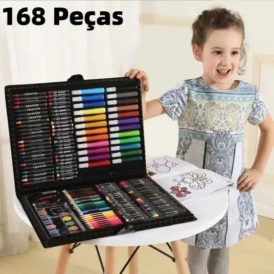 Estojo Maleta Pintura Infantil 68/86/150/168 Peças Paleta Canetinha Giz Lápis Cores Variadas Desenhos Caneta Marcadora