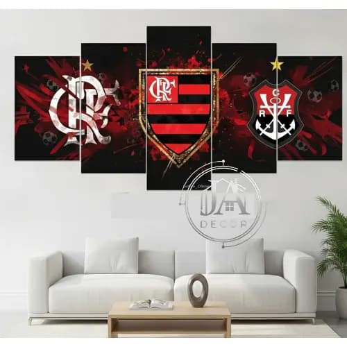 Quadro Decorativo Mosaico Flamengo Escudo e Brasão 5 Peças