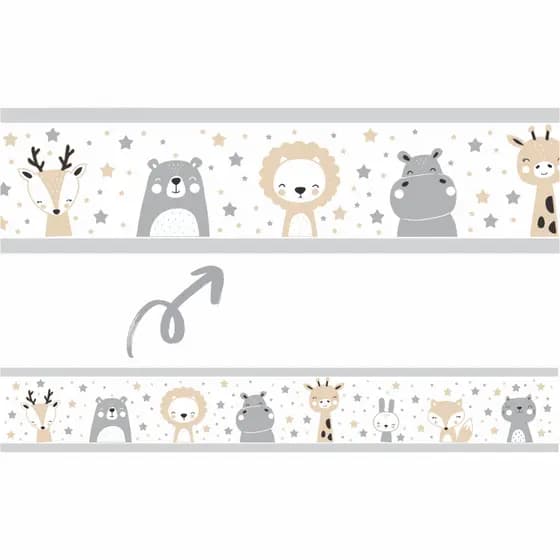 Faixa Adesiva Decorativa Border Infantil Safari Animais Bichinhos Baby Quarto bebê Criança Menino Menina