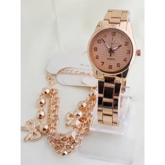 Conjunto de relógio de quartzo para senhora, com mostrador elegante + bracelete luxuoso com laço, ideal para oferecer