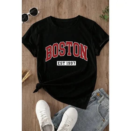 Blusa Feminina Boston Estampada - Camisa Baby Look Branca Confortável Promoção Shopee