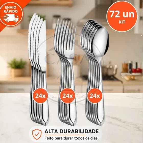 Kit Jogo De Talheres 72/36 Peças Faqueiro Aço Inox Garfo Faca Colher Conjunto Mesa Cozinha Casa