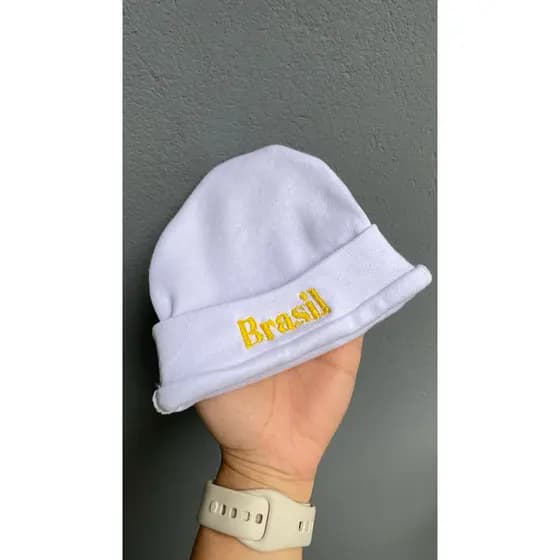 Touca RN Copa do Mundo Bordada Personalizada | Brasil ou Rumo ao Hexa | Touquinha Recém-Nascido