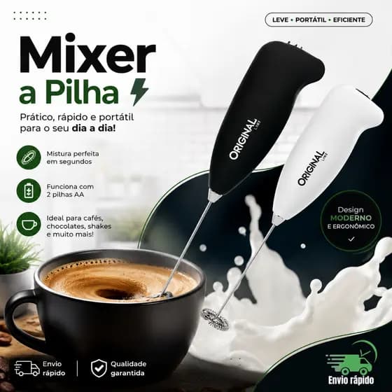Misturador Mini Mixer Elétrico Batedor Multicolorido Inox Café Chá Bebidas Shake Multiuso Universal