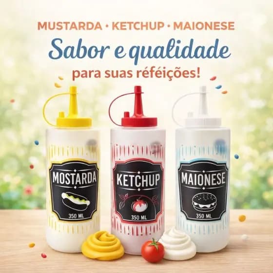 Kit 3 Bisnaga Lanchonete Bar Katchup Maionese Mostarda 350ml Moderna E Elegante