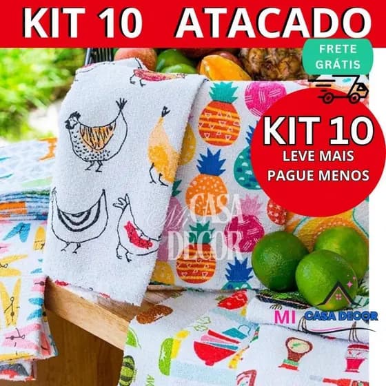 Pano de Prato Atoalhado Felpudo Simples 35x55 cm Kit com 10 unid Original