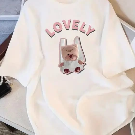 Bonito Camiseta Feminina Casual Macia De Manga Curta Com Estampa Divertida E Fofa "ADORÁVEL"