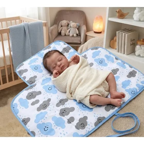 Trocador de Fralda Portátil Bebê Bebe Impermeável Dobrável com Tecido Estampado 100% Algodão