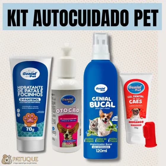 Kit Hidratante Pet Otoção Spray Bucal Creme Dental com Dedeira Genial Pet