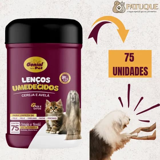 Lenço Umedecido Para Cães E Gatos Com 75 Unidades Genial Pet