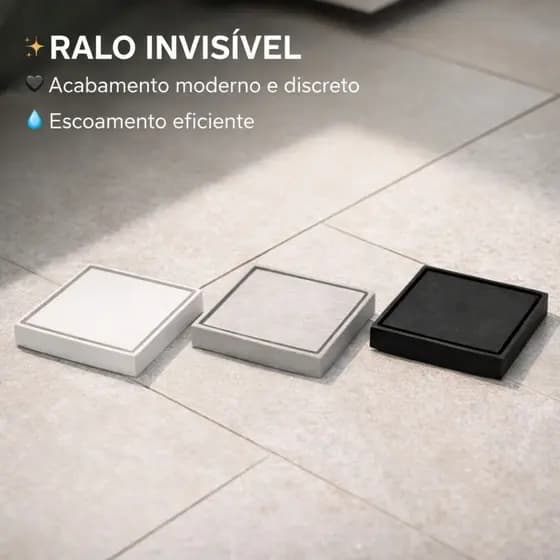 Ralo Invisível Oculto Inteligente Piso Porcelanato Tamanho 10x10 ou 15x15 - Preto- Cinza- Branco