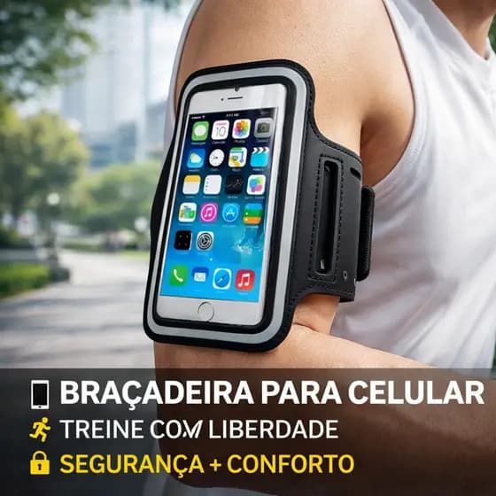 Braçadeira Esportiva Impermeável Porta Celular Com Espaço Para Chaves