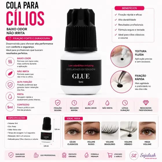 Cola Para Cílios Funmix 5ml Preta Baixo Odor Não Irrita Extensão De Cílios