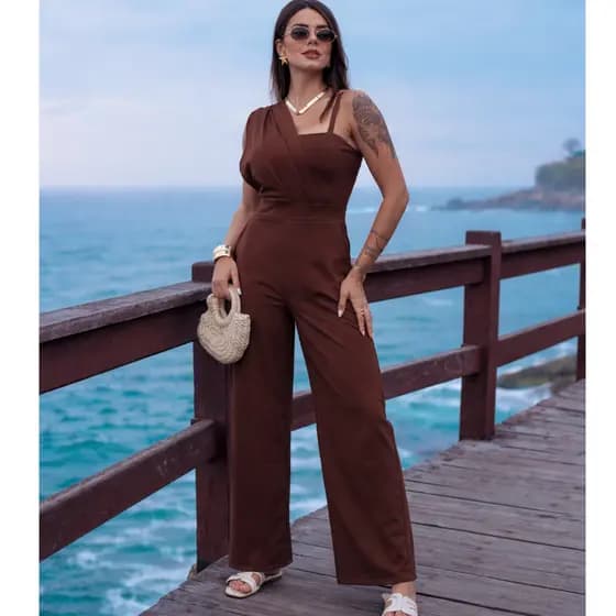 Macacão Feminino Pantalona Elegante Ombro Único Social Festa Luxo Premium Moda Feminina ✨