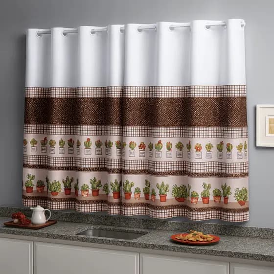 Cortina De Cozinha Oxford Moderna 2,00x1,40 Com Ilhós Blackout Lavável Lisa Para Janela Vitrô