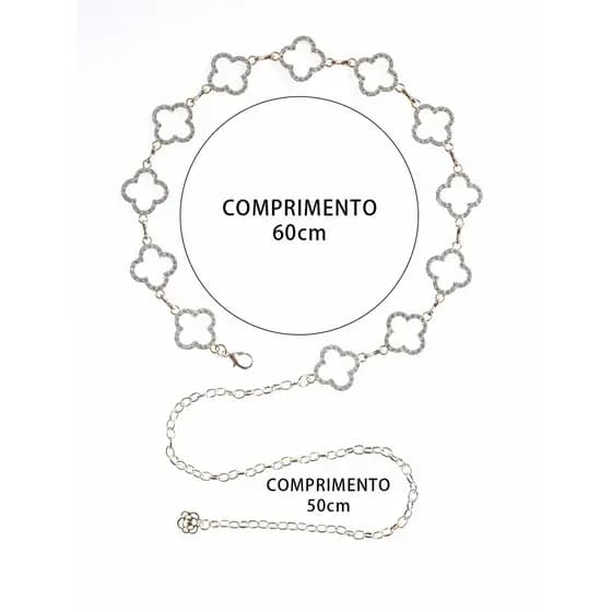 Cinto Corrente De Cintura Com Diamantes Pétalas Brilho Duplo