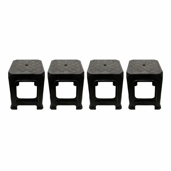 Kit 4 Banqueta Plástica Reforçada Preto Alto Suporta Ate 130kg