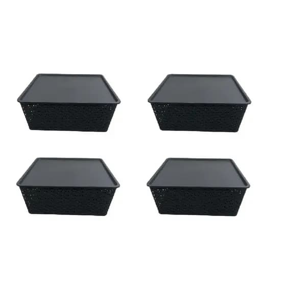 Kit 4 caixas de plástico conjunto, 23L multifuncional preto com tampa .