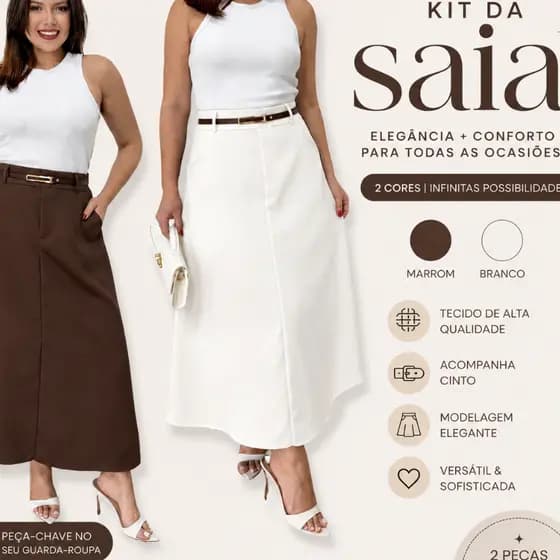 KIT 2 SAIA RODADA LONGA FEMININA ALFAIATARIA MODA EVANGÉLICA SOCIAL