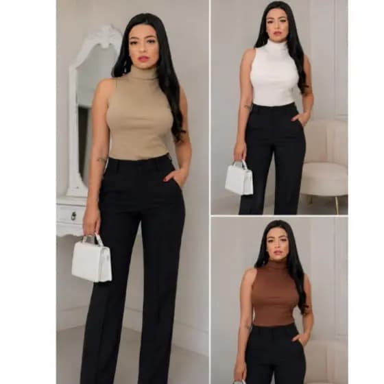 kit 2 Blusas feminina Garrafinha Regata Estilo Moda Blogueirinha Gola Alta Blogueirinha Estilosa Casual Básica