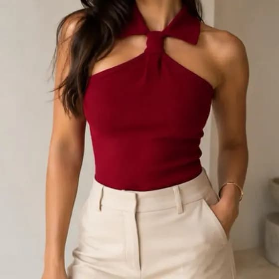 blusa feminina gola polo frente unica tecido canelado