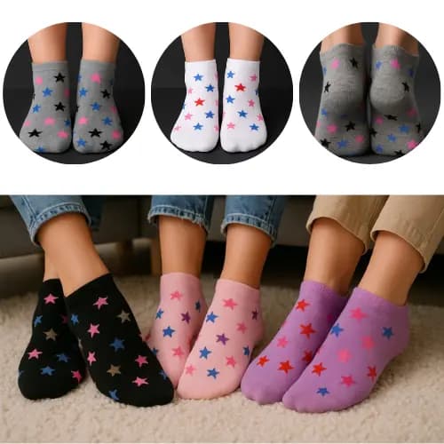 Kit 12 Pares De Meia Soquete Feminina Adulto Algodão 34-40 Estampada
