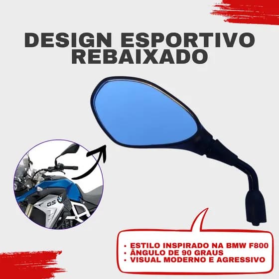 Par Retrovisor Haste Curta Rebaixada 90 Graus Lente Azul Antirreflexo