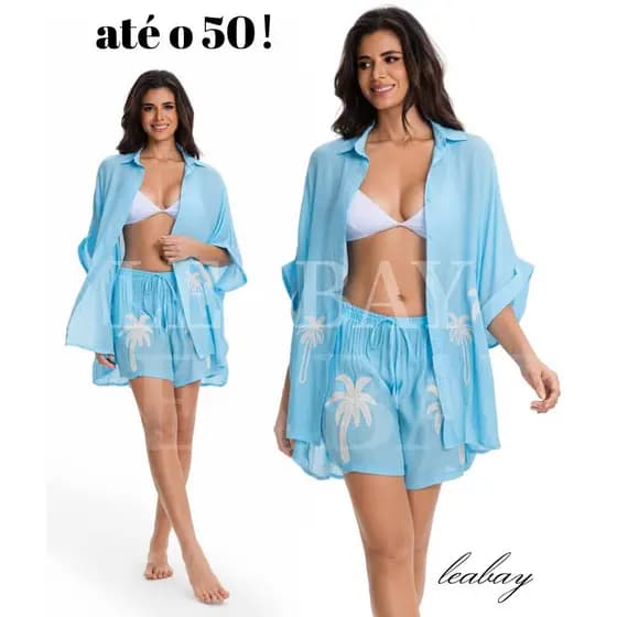 Conjunto plus size feminino, blusa plus size feminina, com bordado de coqueiro.saída de praia, look praia feminino.