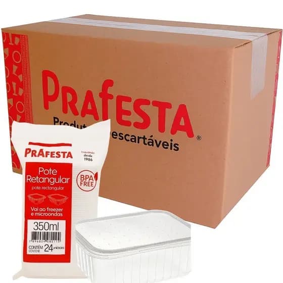 POTE RETANGULAR 350ML 6X24 CAIXA 144 UNIDADES PRAFESTA – IDEAL PARA DELIVERY E CONFEITARIA