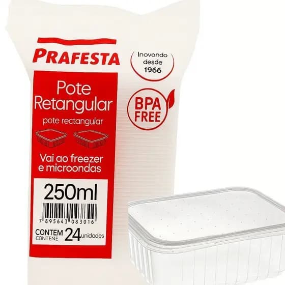 POTE RETANGULAR 250ML 24 UNIDADES - DESCARTÁVEL PARA SOBREMESA MARMITA DELIVERY