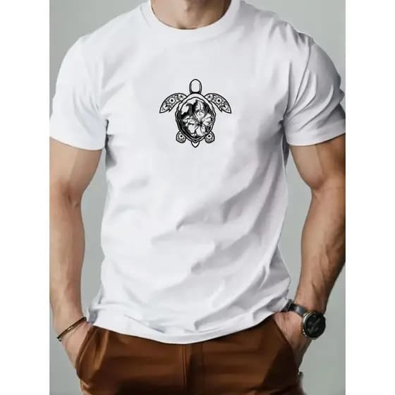 Camiseta Masculina Estampada Tartaruga Marinha Novidade Camisa 100% Algodão Estilosa