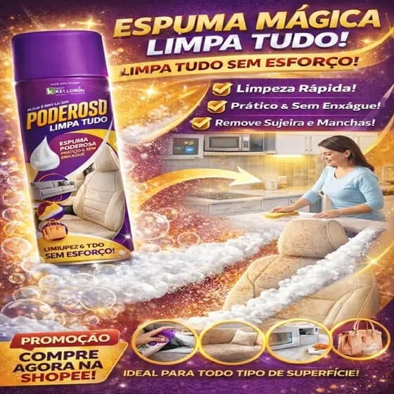 Espumas Mágica Limpa Tudo Sofá Carpete Bolsa Tênis Poderoso Kelldrin 300ml Fácil Pratico