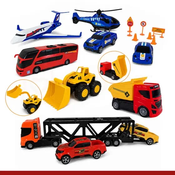 Ônibus Avião Carrinhos Caminhão Cegonha Caçamba Brinquedo Menino