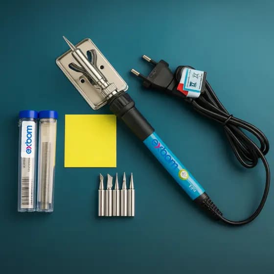 Kit Ferro de Solda Ajustável Regulagem Temperatura 110/220V 60W Estanho 6 Ponteiras Suporte Esponja