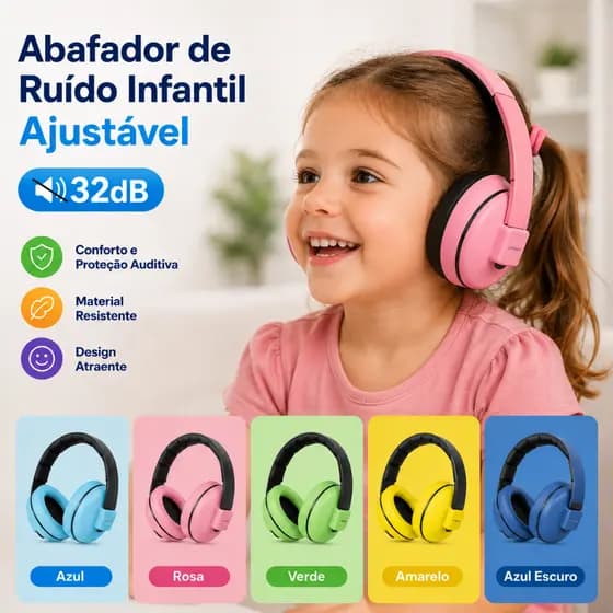 Abafador Infantil Anti Ruído Autismo Fone Protetor Auricular TDAH TEA Ajustável Confortável Proteção