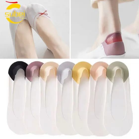 SUBEI Pacote com 3 pares de meias invisíveis finas e confortáveis de seda gelada para o verão