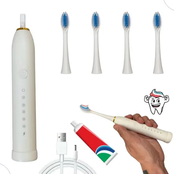 Escova De Dente Elétrica Gostey ultrassônica Vibratória 5 Funções Recarregável USB + 4 Cabeças