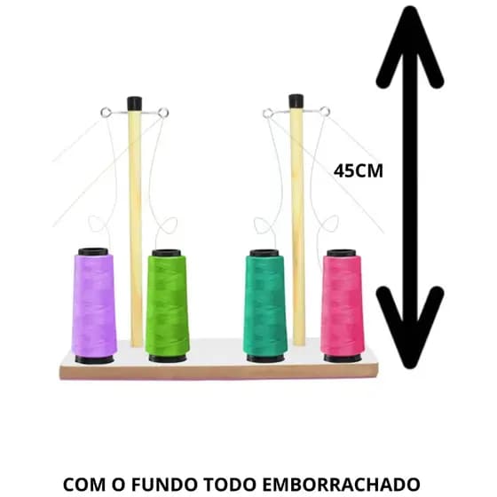 Porta Fio De Madeira 4 Cones Para Máquina Costura Doméstica