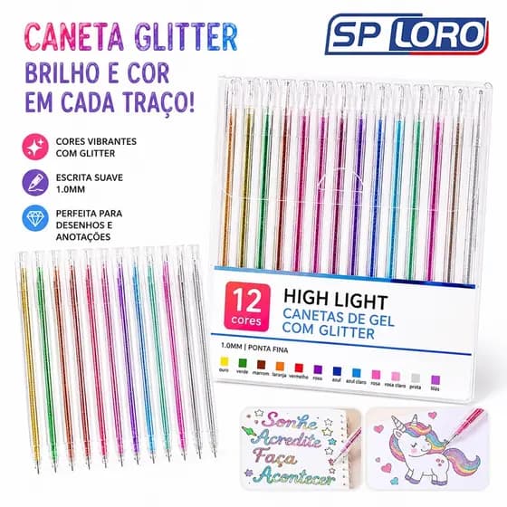 12/24/36/48 Canetas Gel Coloridas com Glitter Perfumado Tinta Glitter Metal Papelaria 8815