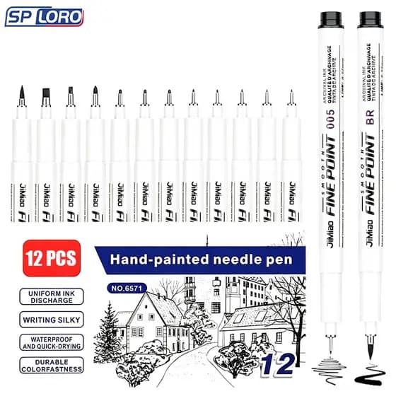 12 Caneta de contorno Pontas Variadas Caneta para desenho 0.05mm a 3.0mm À prova d'água X-402-12