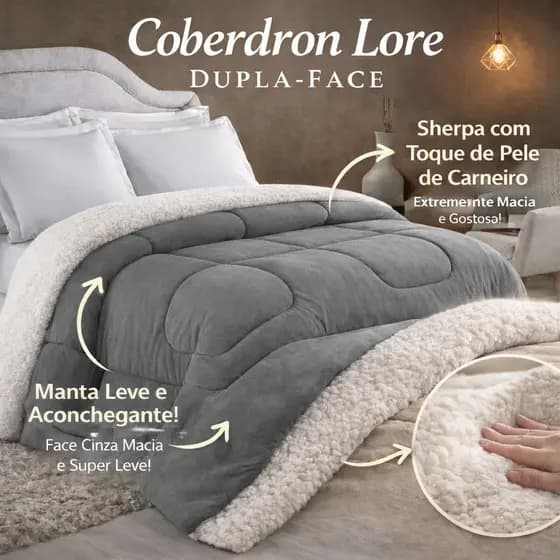 Coberdron Queen Edredon Dupla Face Edredon Sherpa 2,40 x 2,20 Quente para Inverno A PRONTA ENTREGA