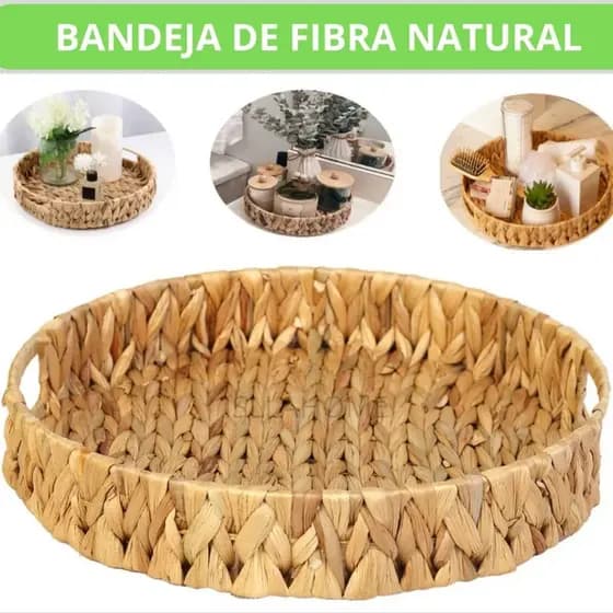 Bandeja Redonda em Fibra Natural com Alça - 2 tamanhos