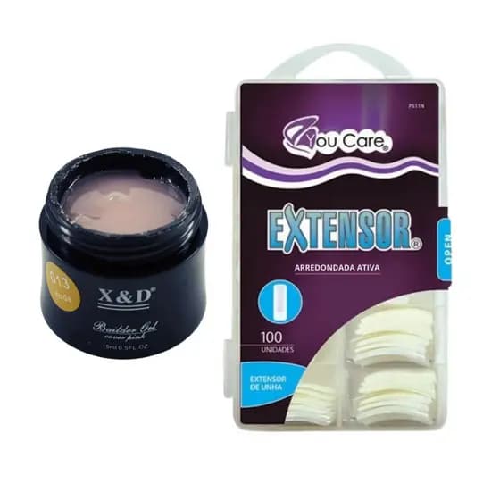 Kit Builder Gel XeD 15g Nude 13 + Tips Extensor De Unhas Arredondada Ativa 100 Unidades You Care