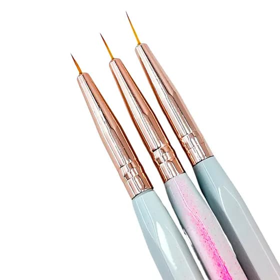 Kit 3 Pincéis Ultra Finos Decoração em Unhas Gel Fibra Nail Art Dafu