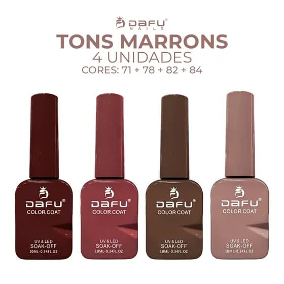 Kit Esmaltes Gel Tons Marrom/Nude/Vermelho/Pastéis LED/UV Unhas Perfeita Cobertura DAFU 10ml