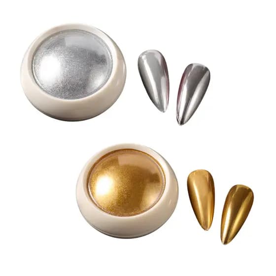 Kit com 2 Pó Cromado Dafu para Unhas Efeito Espelhado Metálico Dourado e Prata Nail Art