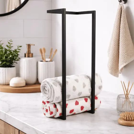 Suporte Porta Toalha de Rosto Estilo Industrial – Moderno, Resistente e Decorativo para Banheiro e Salão.