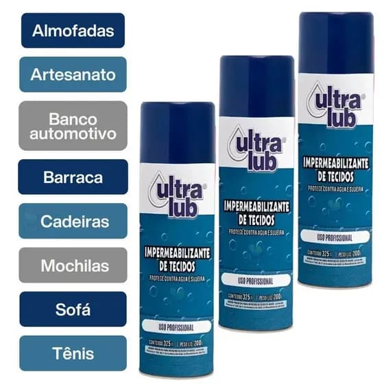 Kit 3 Impermeabilizante De Tecidos Aerosol 325ml Ultralub Para Sofás Tênis Tapetes