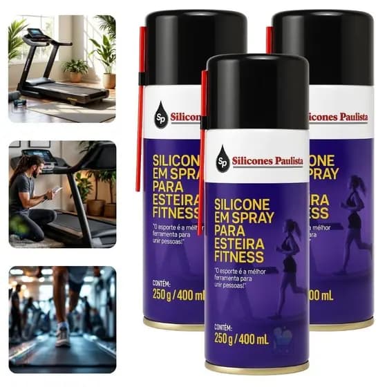 Kit com 3 Silicone Spray Lubrificante p/ Esteira Ergométrica 400ml – Maior Vida Útil e Menos Ruído!