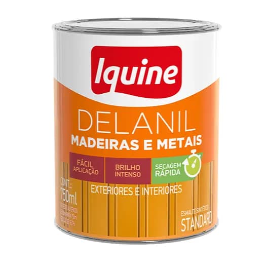 Tinta Esmalte Sintético Delanil 750ml Iquine Alta Cobertura Brilho para Madeira e Metal